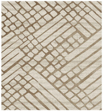 Patterned rug with geometric design in beige and brown tones