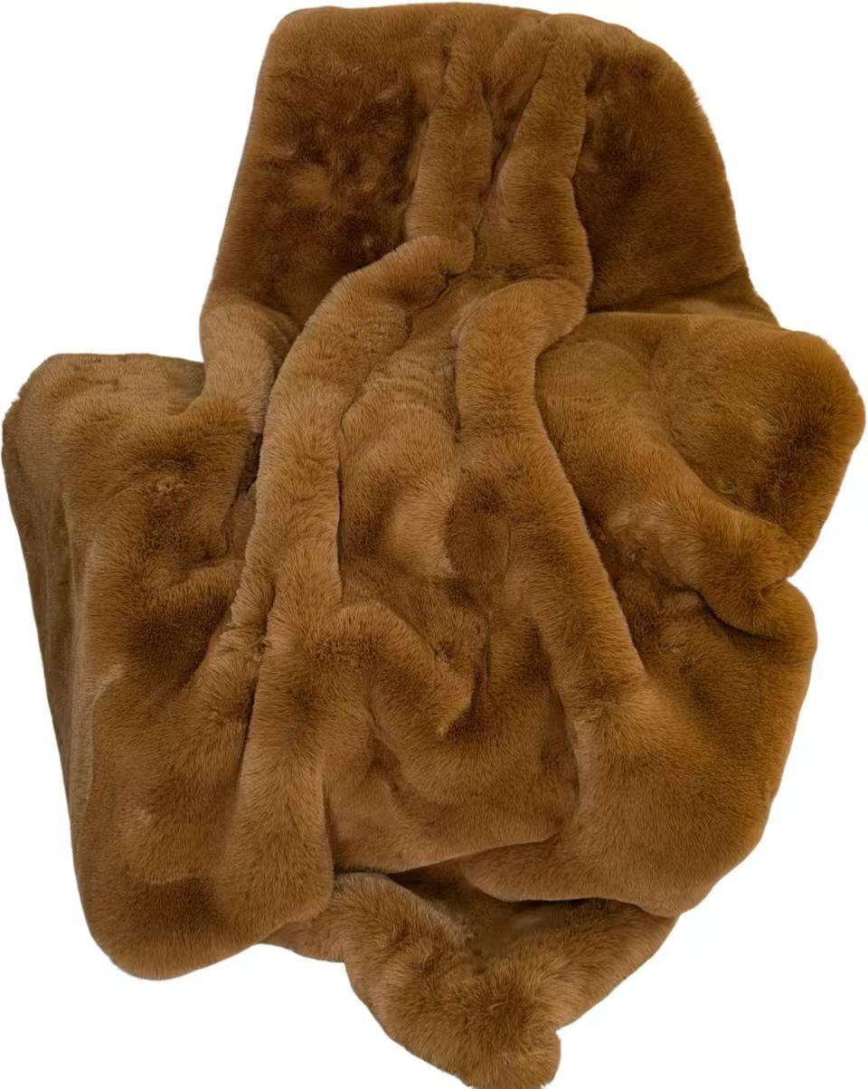 Luxe Copper Chinchilla Faux Fur Throw Blanket – Ultra-Soft Plush Bedspread