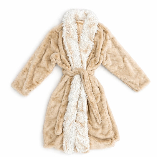 Stylish Sandy Beige Soft-Touch Robe with Two-Tone Ivory Velvet Interior – Perfect for Lounging or Luxe Outdoor Wear - REXA ROBE 6