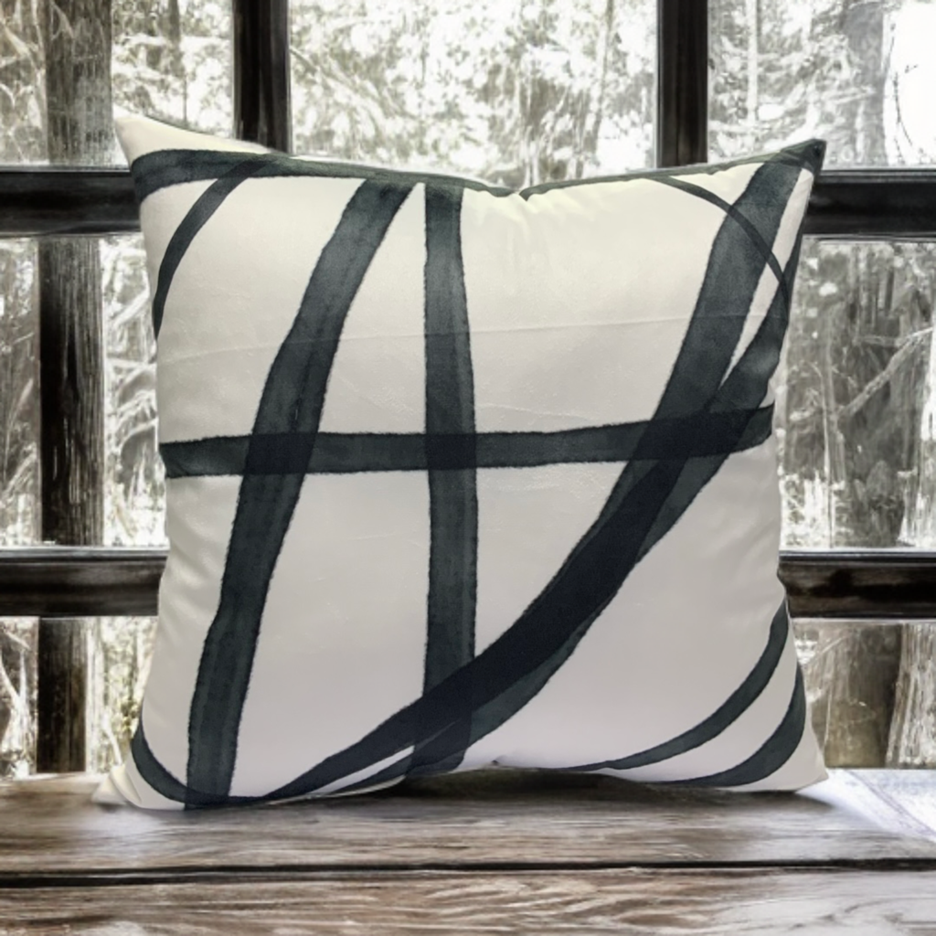 White Throw Pillow with Subtle Charcoal Abstract Pattern - VIVA011.