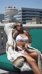 Winter Luxurious Offwhite Faux Fur Hooded Robe