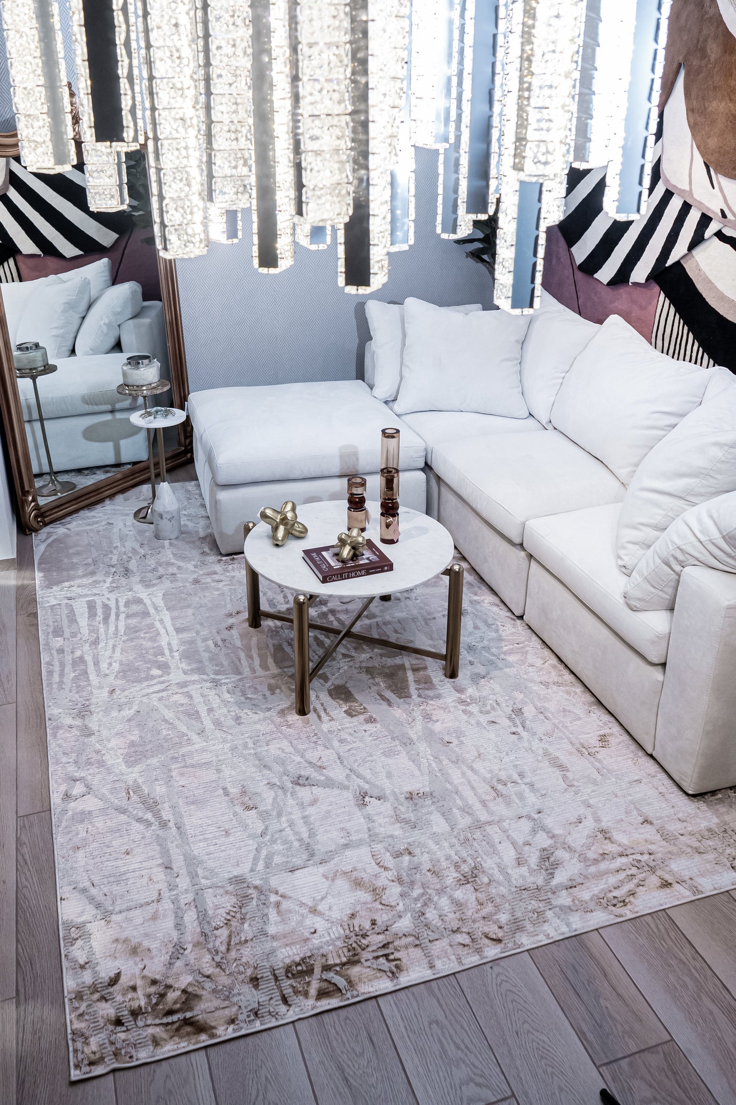 Cream Rug with Subtle Bronze Abstract Design in Viscose Finish - KAI 209