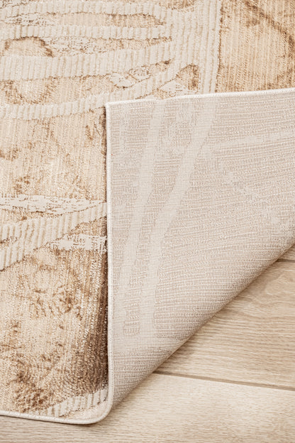 Cream Rug with Subtle Bronze Abstract Design in Viscose Finish - KAI 209