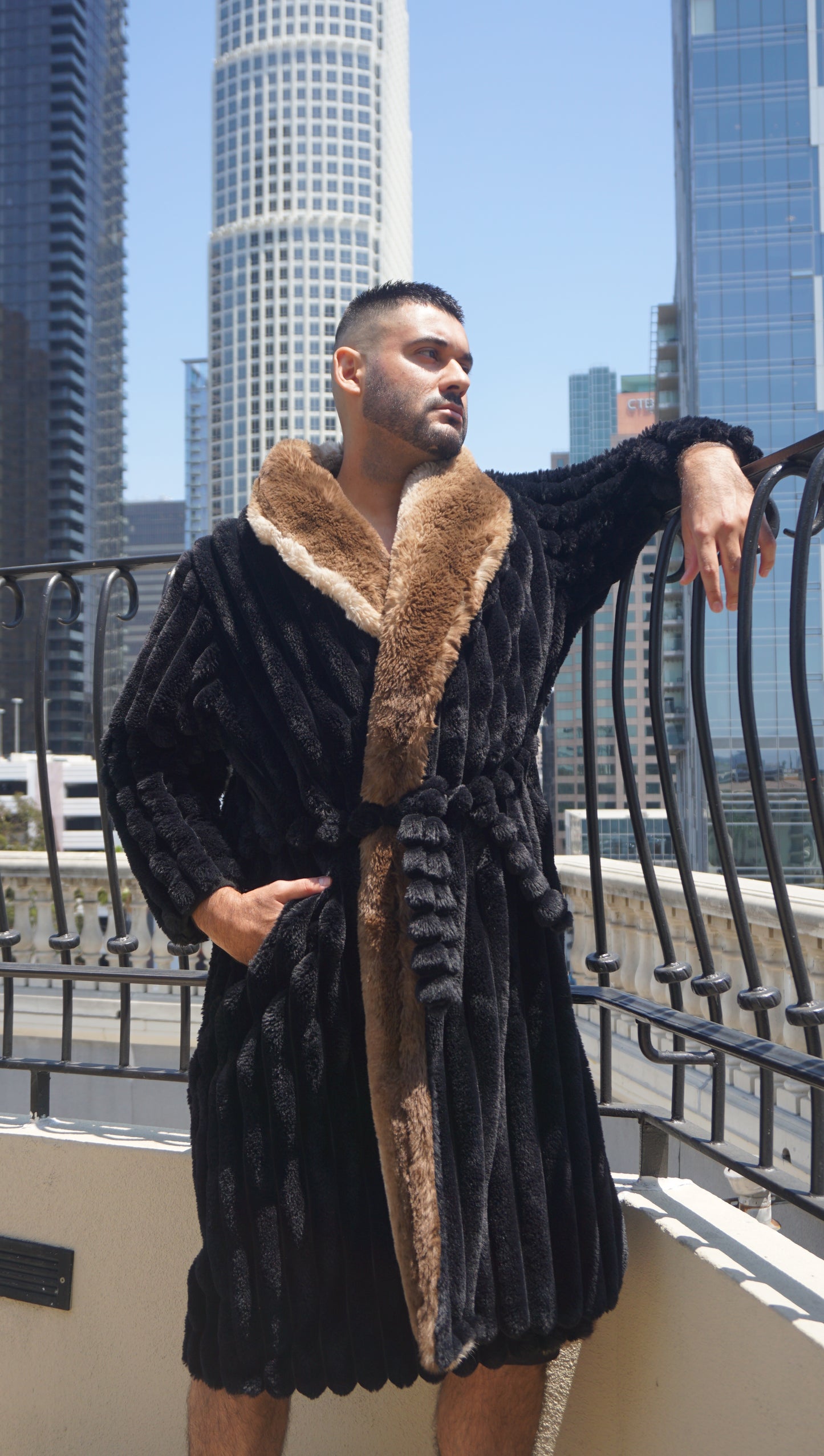 Faux Fur Long Sleeve Robe / Coat Black