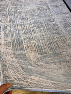 Cream Rug with Geometric Blue, Silver & Charcoal Accents in High-Low Texture - KAI 302