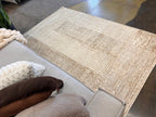 Geometric Linear Crème Beige Rug in Warm Mocha Tone-on-Tone High-Low Texture - NUDE 21