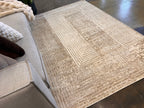 Geometric Linear Crème Beige Rug in Warm Mocha Tone-on-Tone High-Low Texture - NUDE 21