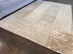Geometric Linear Crème Beige Rug in Warm Mocha Tone-on-Tone High-Low Texture - NUDE 21