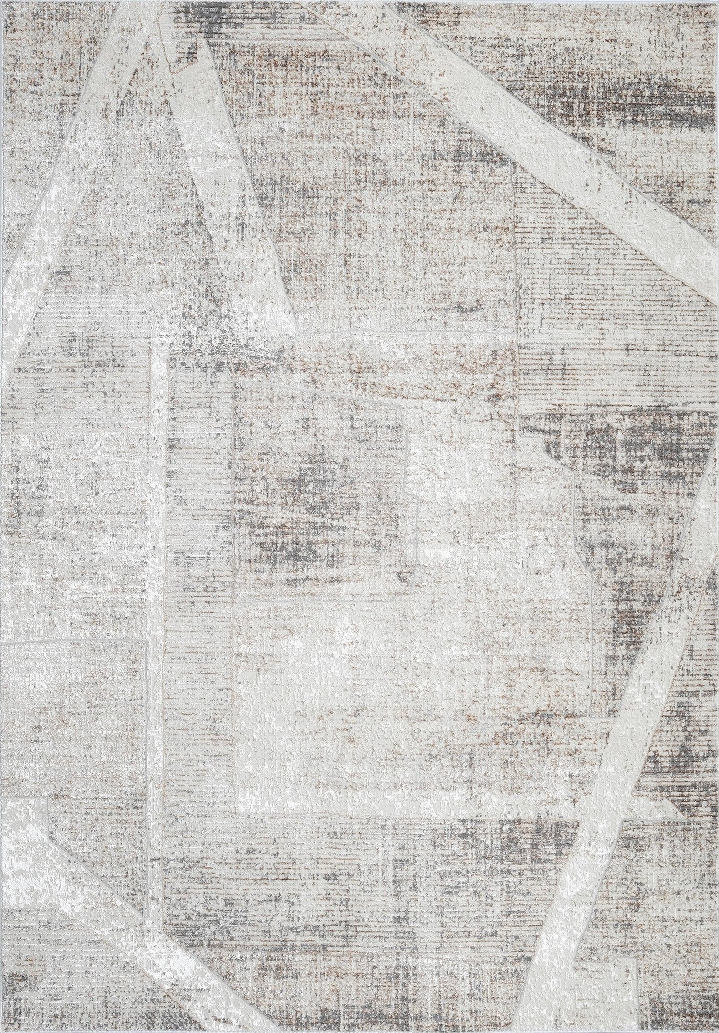 Modern Cream Viscose Rug with Bronze, Ivory & Charcoal Grey Abstract Pattern - KAI 203