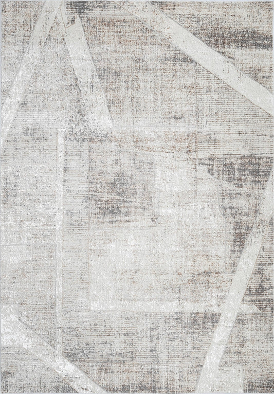 Modern Cream Viscose Rug with Bronze, Ivory & Charcoal Grey Abstract Pattern - KAI 203