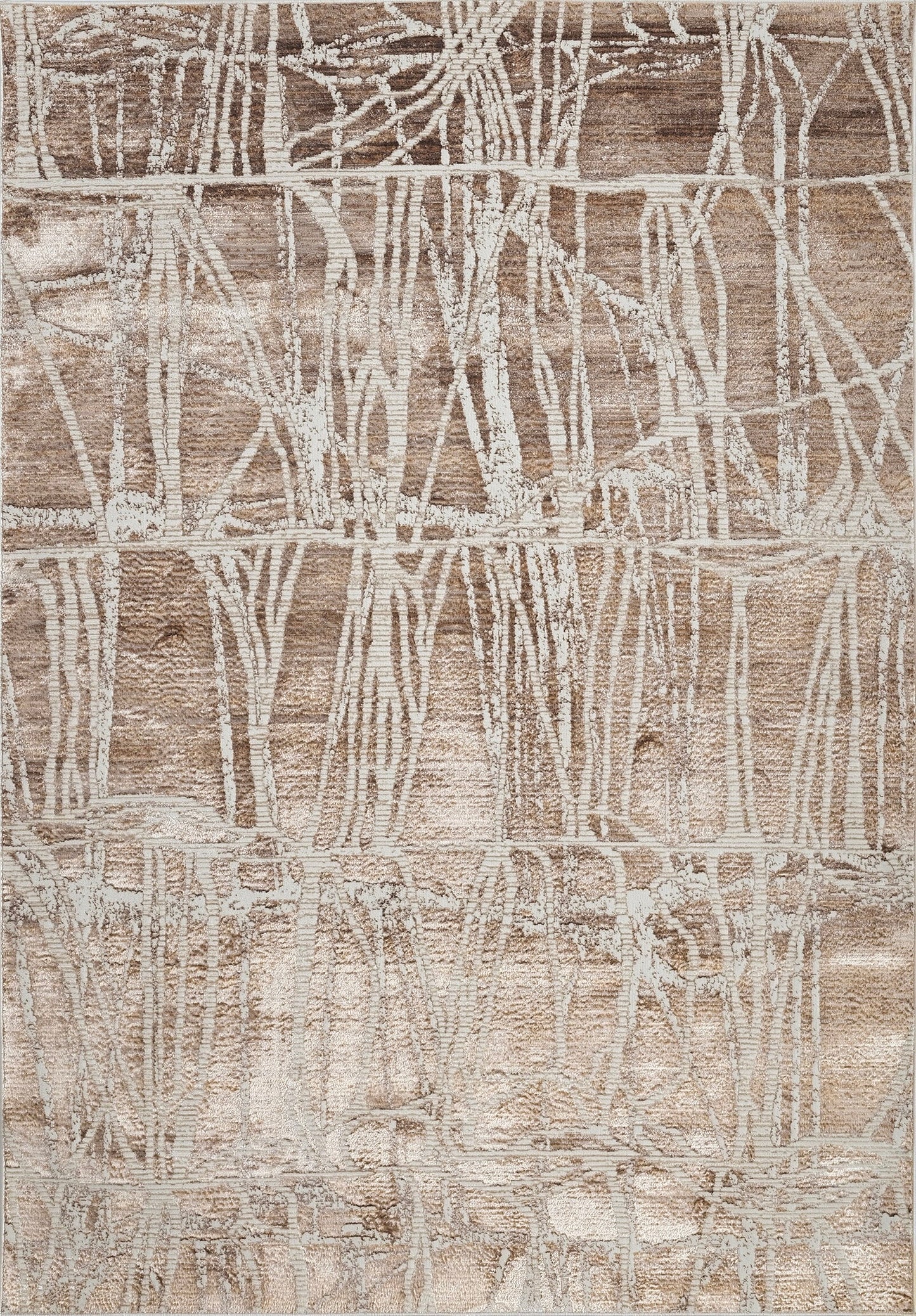Cream Rug with Subtle Bronze Abstract Design in Viscose Finish - KAI 209
