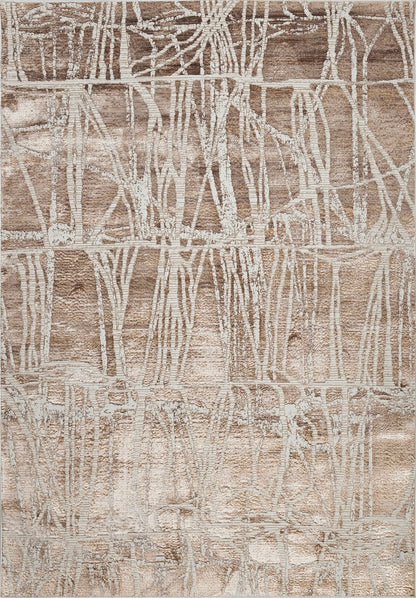 Cream Rug with Subtle Bronze Abstract Design in Viscose Finish - KAI 209