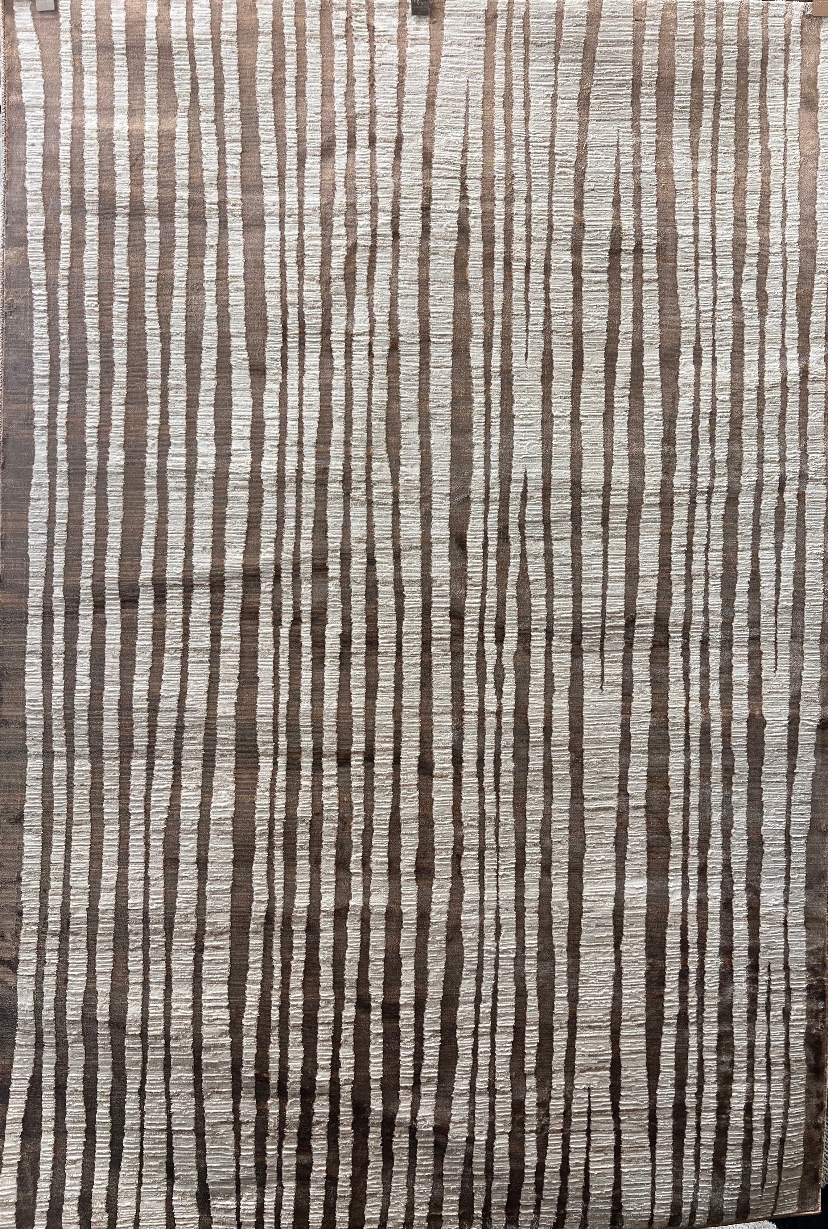 Abstract Striped Viscose Rug – Cream with Two-Tone Bronze Accents - KAI 210