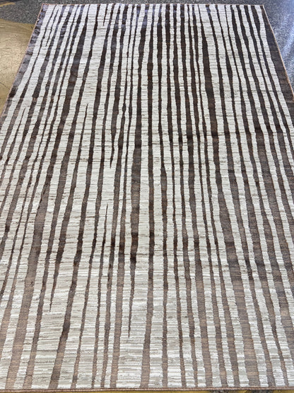 Abstract Striped Viscose Rug – Cream with Two-Tone Bronze Accents - KAI 210