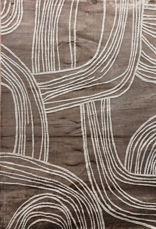 Two-Tone Bronze Abstract Rug with Cream Geometric Accents - KAI 211