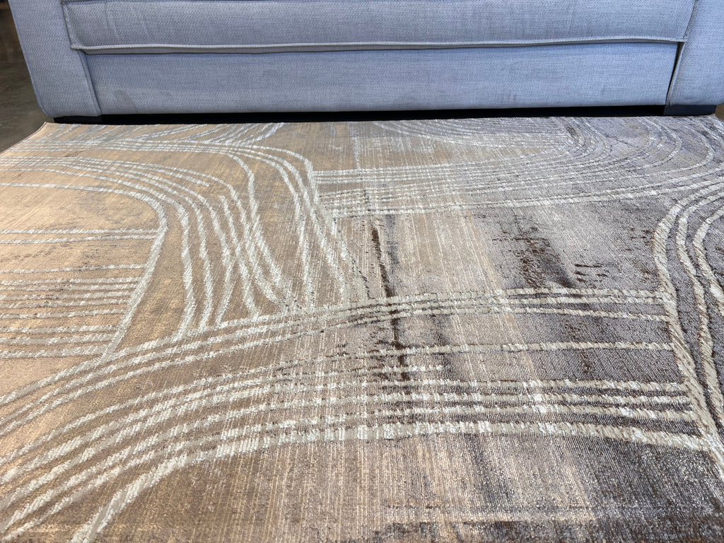 Two-Tone Bronze Abstract Rug with Cream Geometric Accents - KAI 211