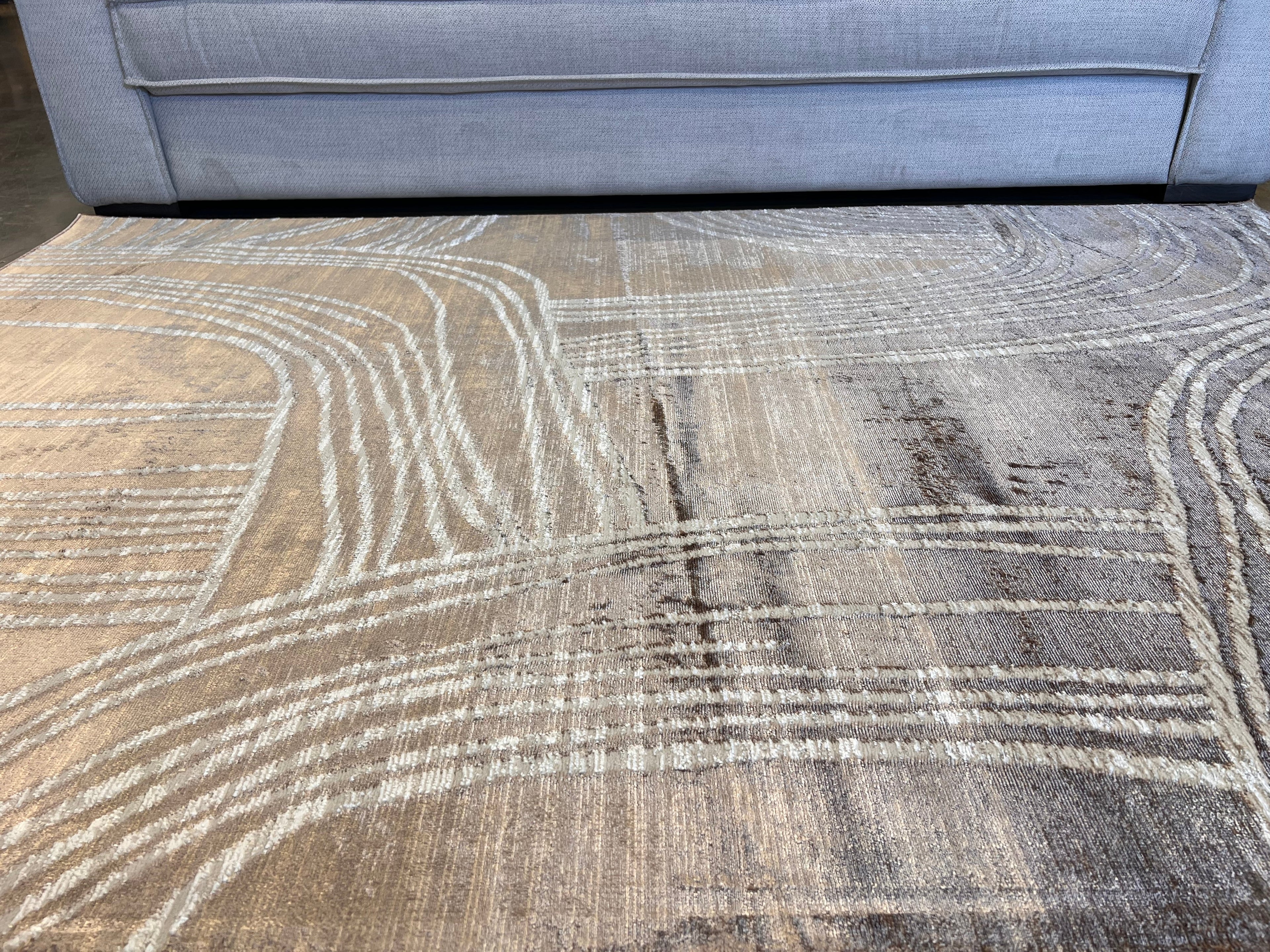 Two-Tone Bronze Abstract Rug with Cream Geometric Accents - KAI 211