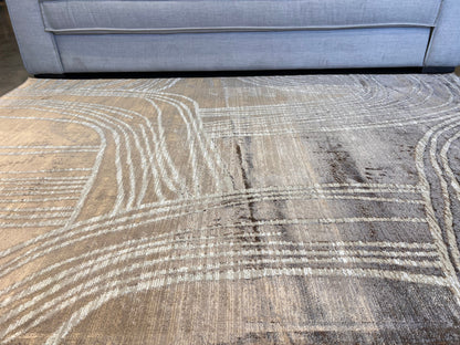 Two-Tone Bronze Abstract Rug with Cream Geometric Accents - KAI 211