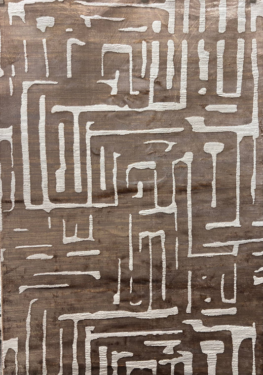 Cream Viscose Rug with Two-Tone Bronze Geometric Detailing - KAI 212