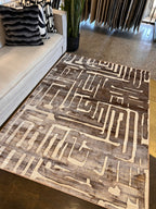 Cream Viscose Rug with Two-Tone Bronze Geometric Detailing - KAI 212