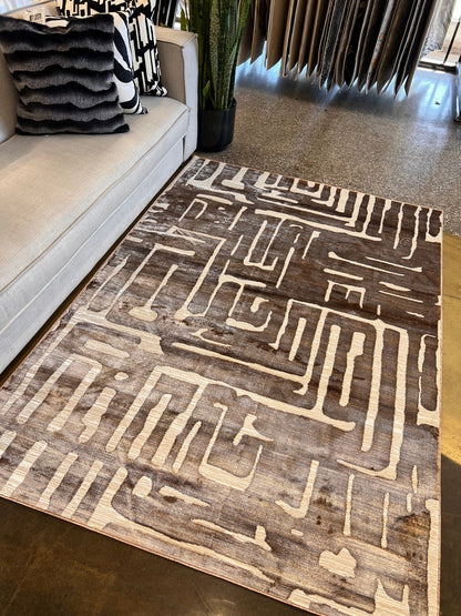 Cream Viscose Rug with Two-Tone Bronze Geometric Detailing - KAI 212
