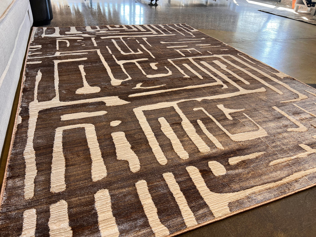 Cream Viscose Rug with Two-Tone Bronze Geometric Detailing - KAI 212