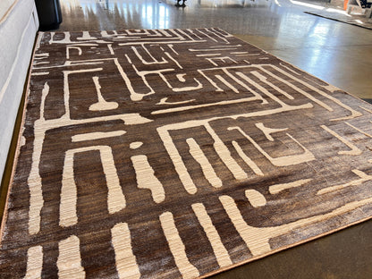 Cream Viscose Rug with Two-Tone Bronze Geometric Detailing - KAI 212
