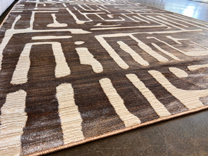 Cream Viscose Rug with Two-Tone Bronze Geometric Detailing - KAI 212