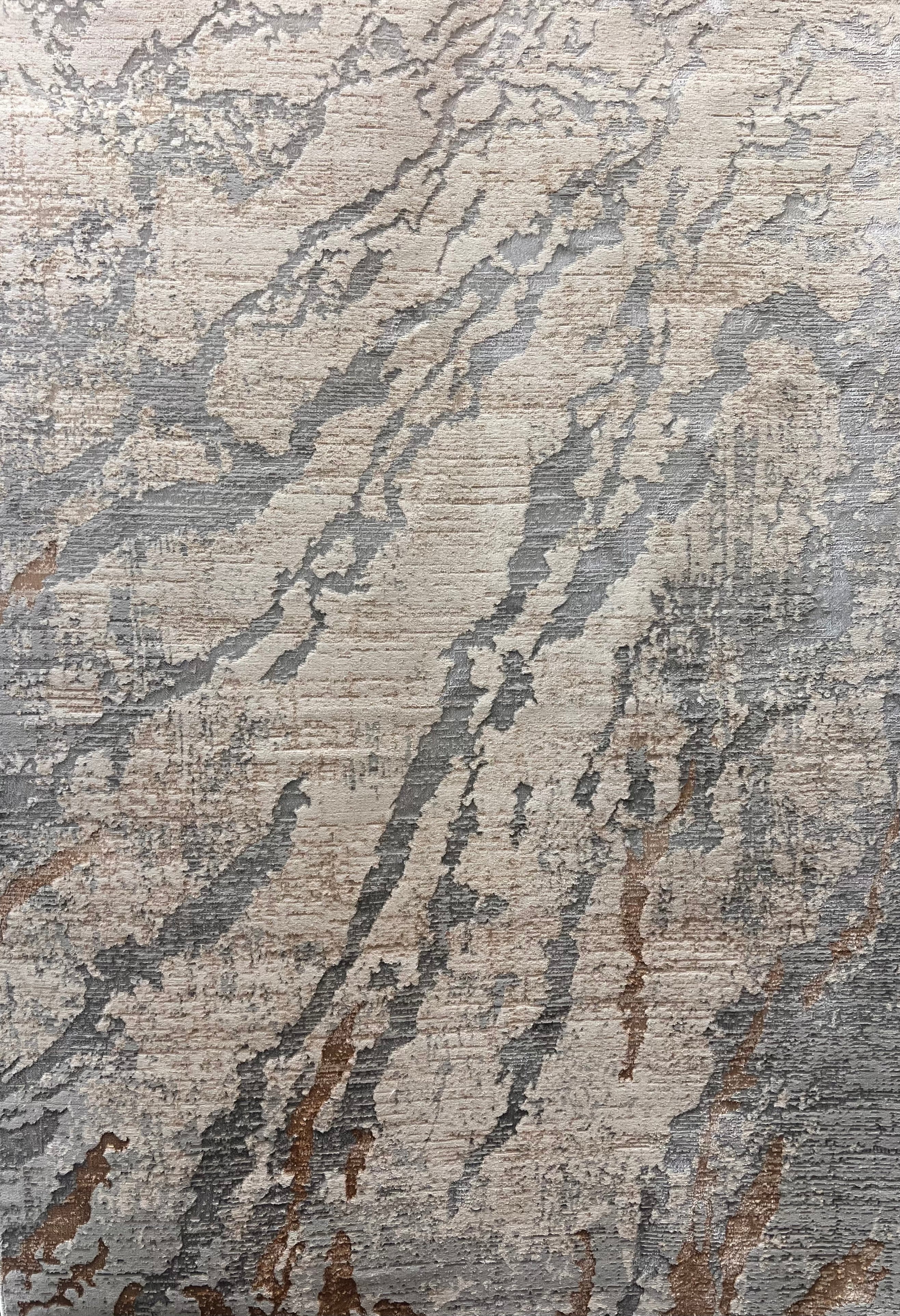 Two-Tone Light Grey Rug with Cream and Copper Abstract Design - KAI 216