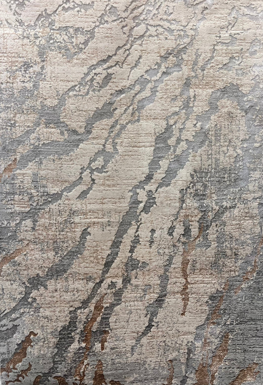 Two-Tone Light Grey Rug with Cream and Copper Abstract Design - KAI 216