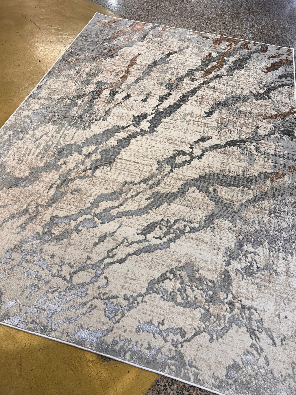 Two-Tone Light Grey Rug with Cream and Copper Abstract Design - KAI 216