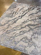 Two-Tone Light Grey Rug with Cream and Copper Abstract Design - KAI 216