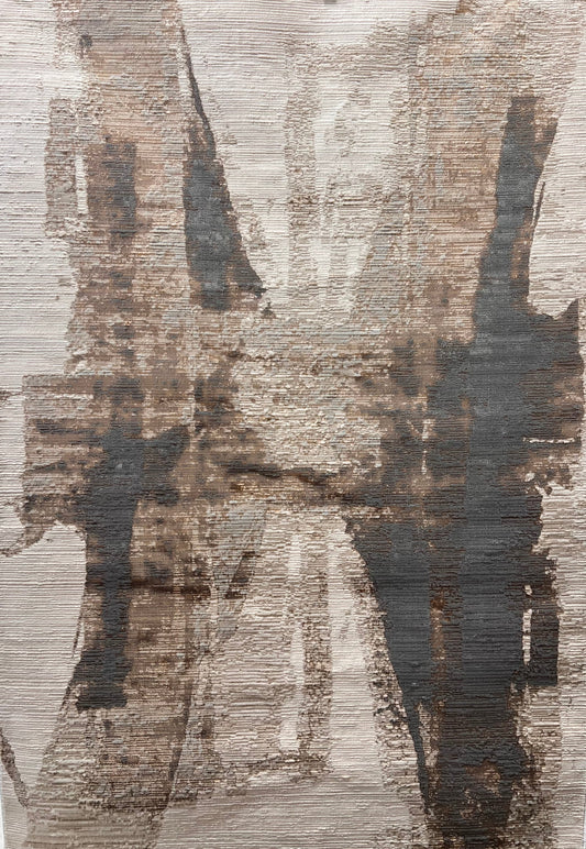 Cream Rug with Two-Tone Gold, Copper & Grey Abstract Accents - KAI 217