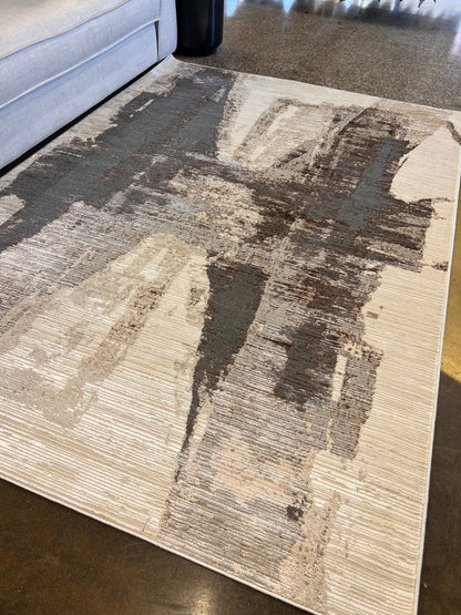Cream Rug with Two-Tone Gold, Copper & Grey Abstract Accents - KAI 217