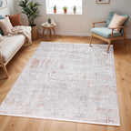 Abstract Cream Rug with Brick Orange and Earth-Tone Accents - KAI 301