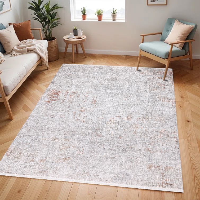 Abstract Cream Rug with Brick Orange and Earth-Tone Accents - KAI 301