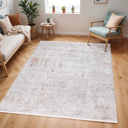 Abstract Cream Rug with Brick Orange and Earth-Tone Accents - KAI 301