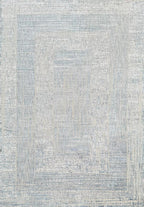 Cream Rug with Geometric Blue, Silver & Charcoal Accents in High-Low Texture - KAI 302