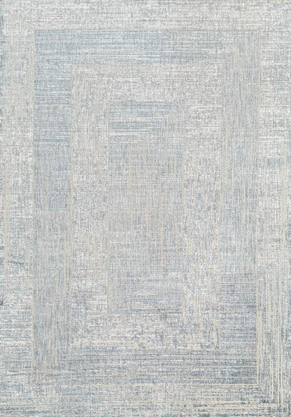Cream Rug with Geometric Blue, Silver & Charcoal Accents in High-Low Texture - KAI 302