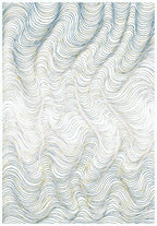 Modern Cream Rug with Blue, Gold-Brown & Silver Viscose Swirl Accents - KAI 304
