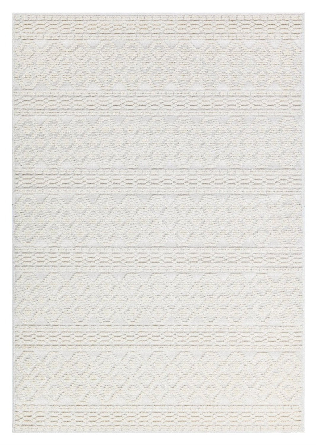 Soft White/  Cream Rug with Bohemian Motif and High-Low Texture - TIA 101.