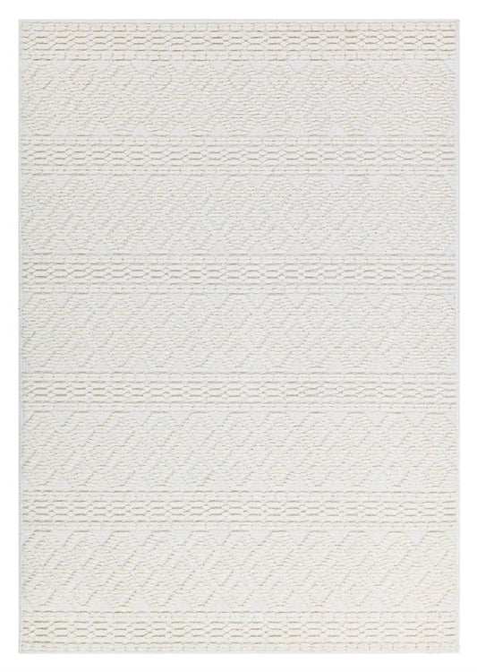 Soft White/  Cream Rug with Bohemian Motif and High-Low Texture - TIA 101.