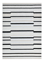 Soft Cream Rug with High-Low 3D Detail with Black/Neutral Striped Bohemian Motif - TIA 102.