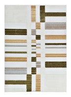 Cream Boho Area Rug – High-Low Texture with Earthy Hues of Mustard, Green & Beige - TIA 103.