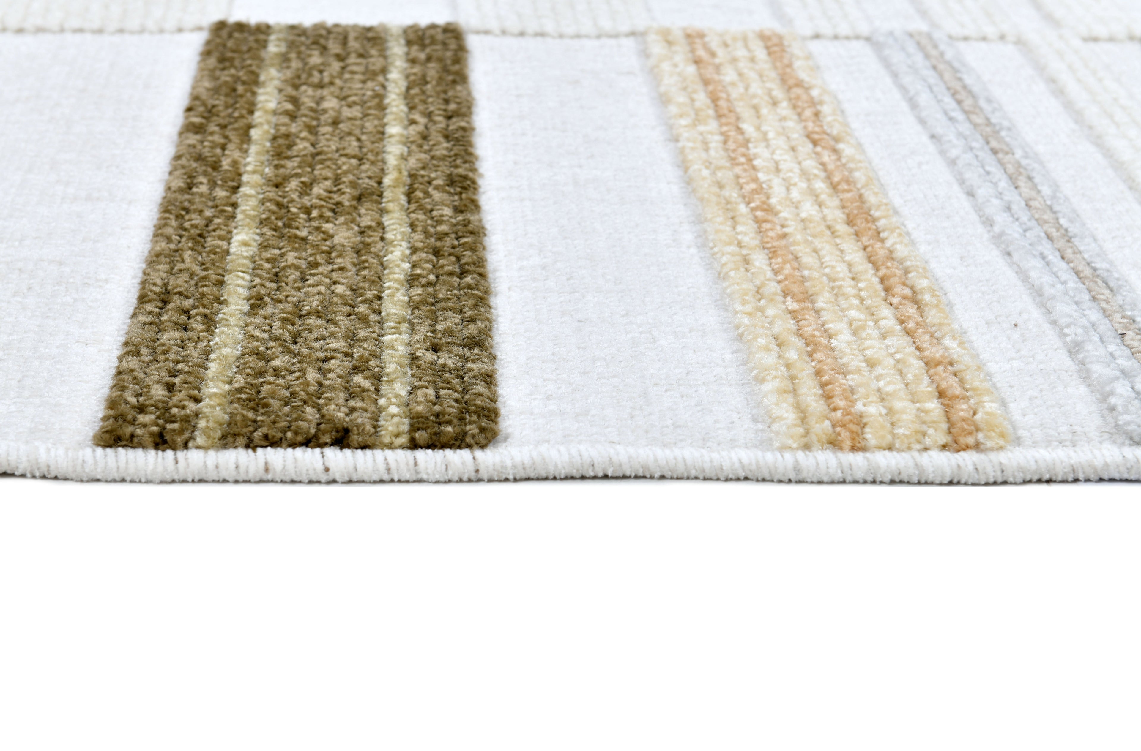 Cream Boho Area Rug – High-Low Texture with Earthy Hues of Mustard, Green & Beige - TIA 103.