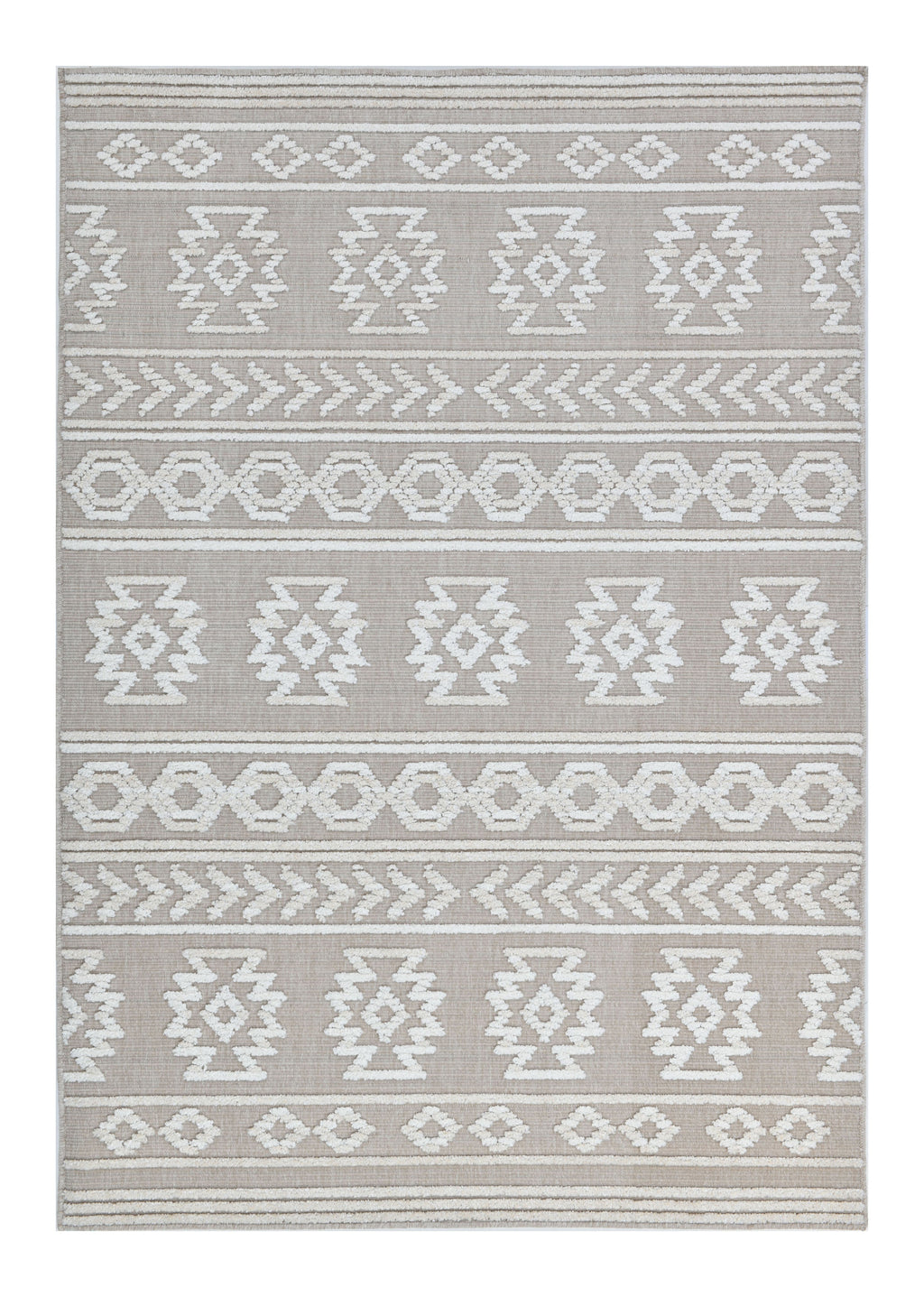 Beige/Cream Rug with Bohemian Motif and High-Low Soft-Touch Texture - TIA 105.