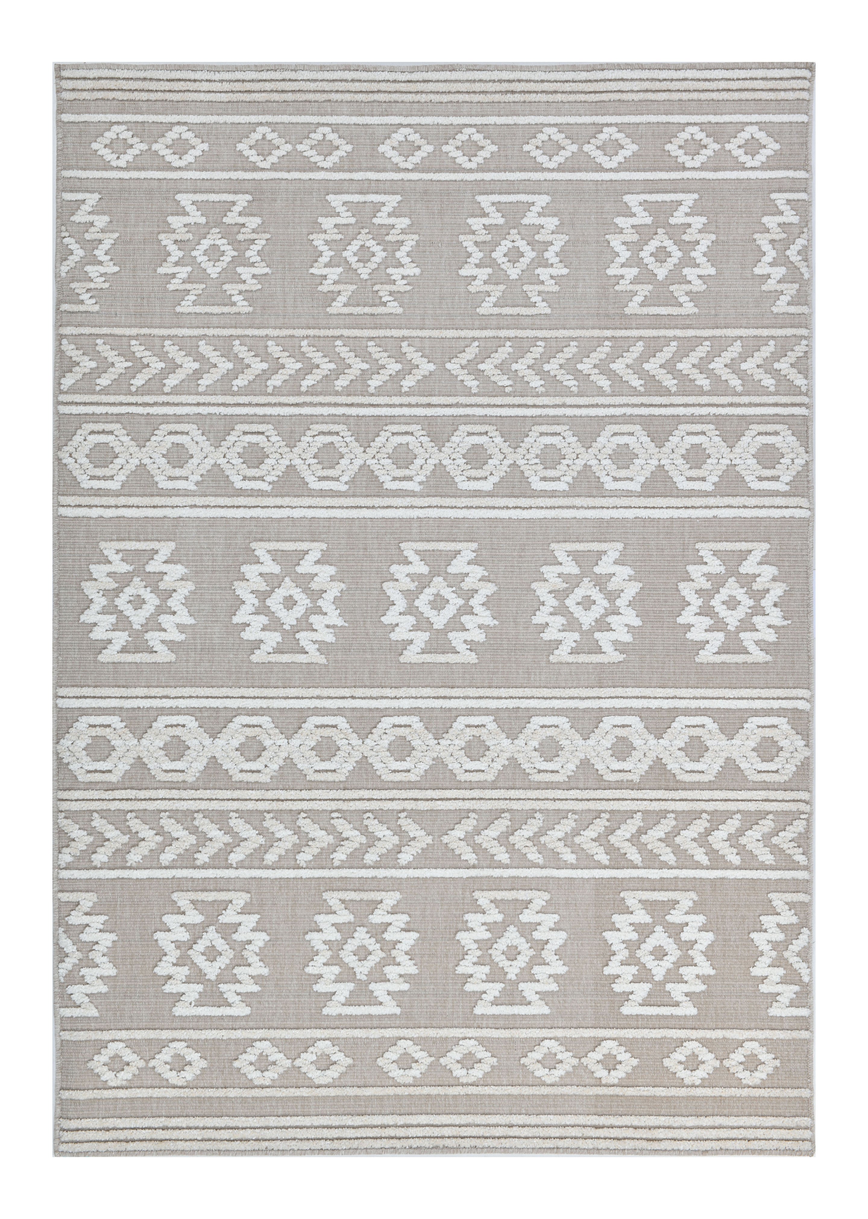 Beige/Cream Rug with Bohemian Motif and High-Low Soft-Touch Texture - TIA 105.