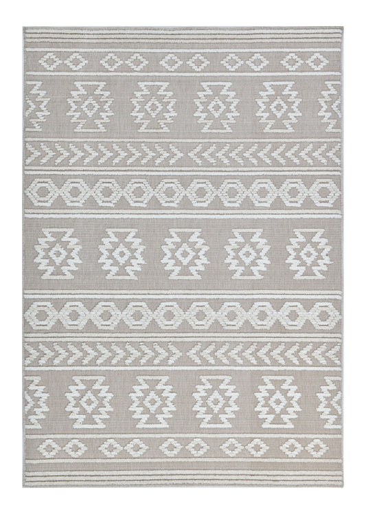Beige/Cream Rug with Bohemian Motif and High-Low Soft-Touch Texture - TIA 105.