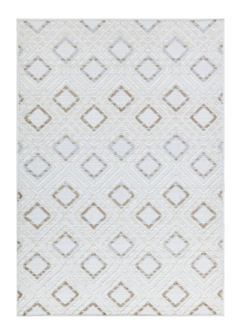 Soft Cream Rug with Brown and Beige Bohemian Motif and High-Low Texture - TIA 106.