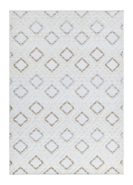 Soft Cream Rug with Brown and Beige Bohemian Motif and High-Low Texture - TIA 106.